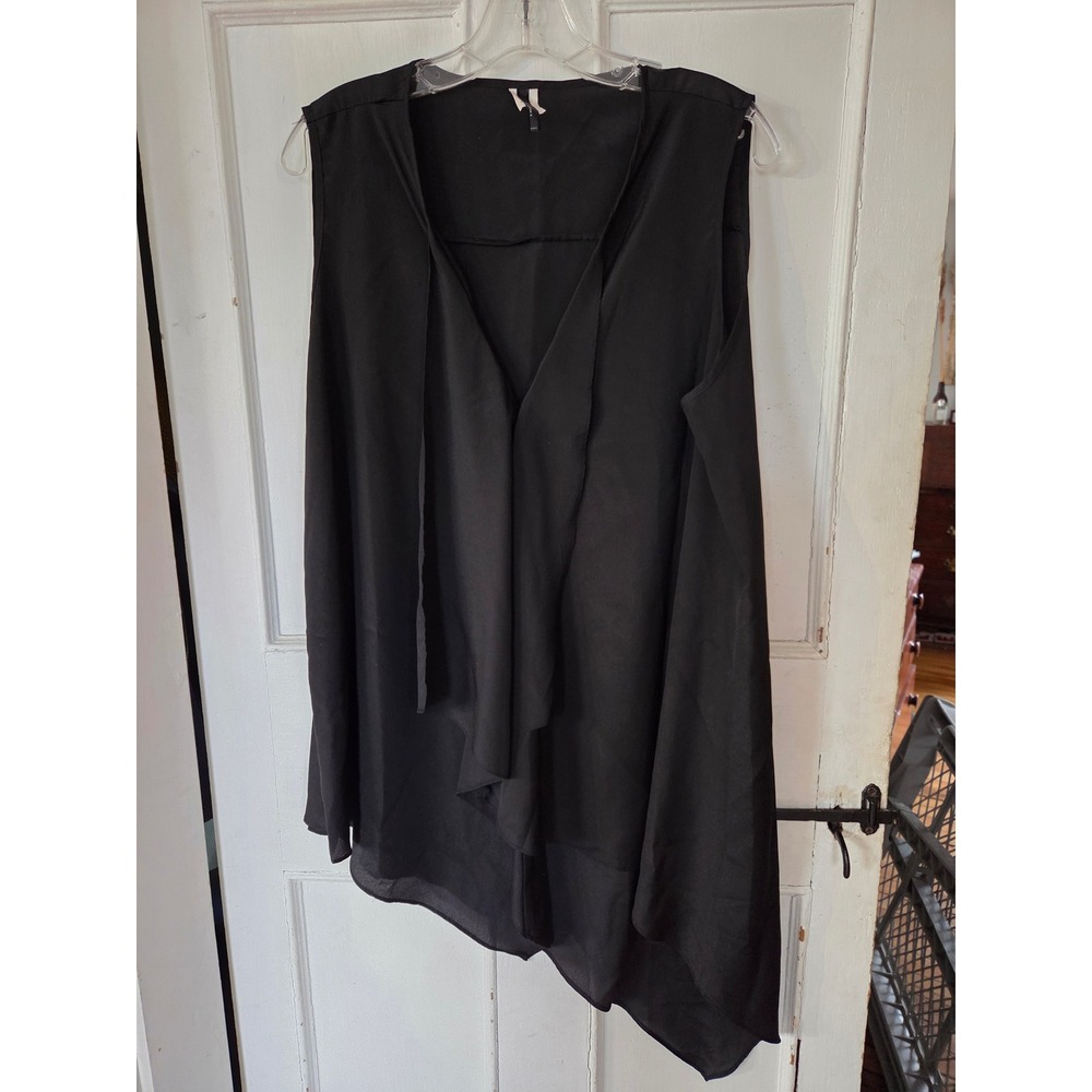 IC by Connie K Black Asymmetrical Sleeveless Blouse Top XL Made in USA